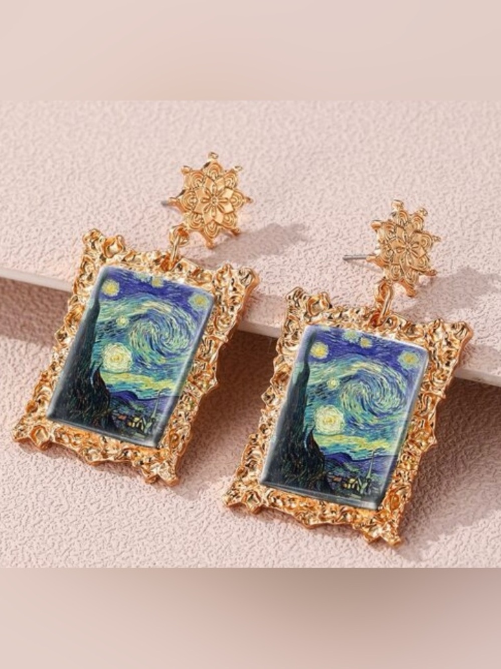 Gold Frame 'Starry Night' Drop Earrings - Women Jewelry